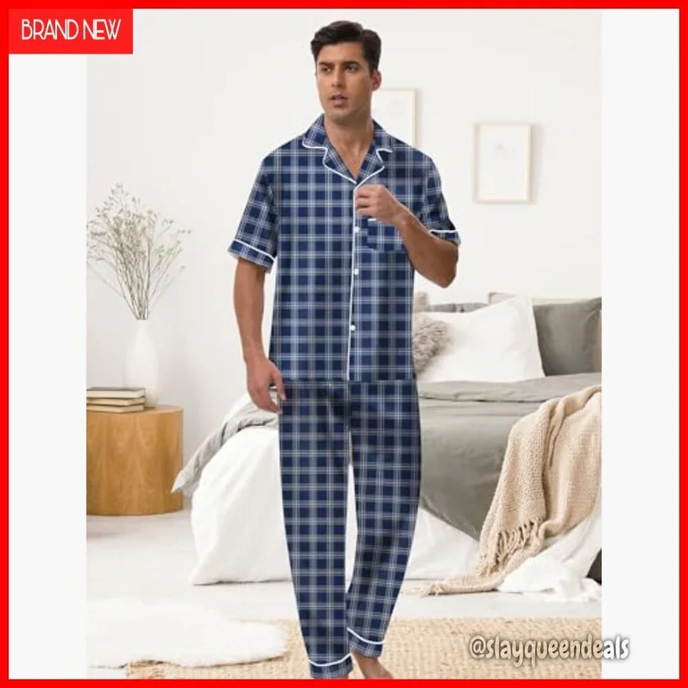 Men's Satin Pajama Set 2-Piece Short Sleeve Button Down Sleepwear
